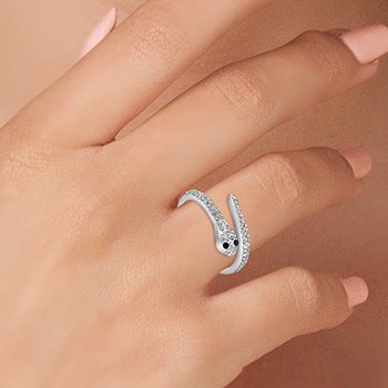 Bague serpent ajustable SC Crystal ornée de deux véritables diamants noirs