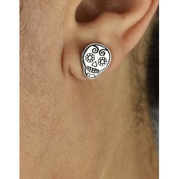 Boucles d'oreilles tête de mort mexicaine fleuri cavalera Argent 925 Rhodié