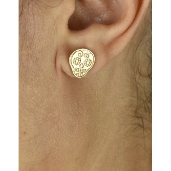 Boucles d'oreilles tête de mort mexicaine fleuri cavalera Plaqué OR 750 3 microns