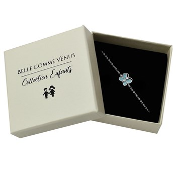 Bracelet papillon émail bleu turquoise et oxyde de zirconium Argent 925 Rhodié