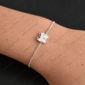 Bracelet papillon émail rose et oxyde de zirconium Argent 925 Rhodié
