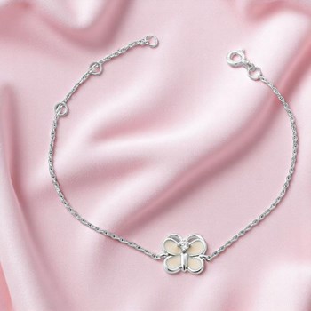 Bracelet papillon émail rose et oxyde de zirconium Argent 925 Rhodié