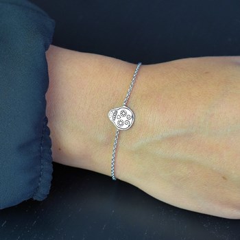Bracelet tête de mort mexicaine fleuri cavalera Argent 925 Rhodié