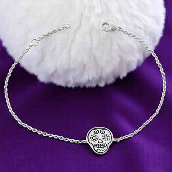 Bracelet tête de mort mexicaine fleuri cavalera Argent 925 Rhodié