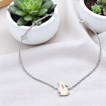 Bracelet lapin émail blanc et rose Argent 925 Rhodié
