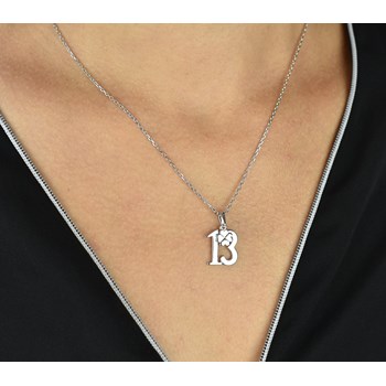 Number 13 and lucky clover necklace 925 Rhodium Silver
