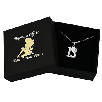 Number 13 and lucky clover necklace 925 Rhodium Silver