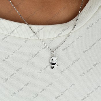 Collier panda émail blanc et noir Argent 925 Rhodié
