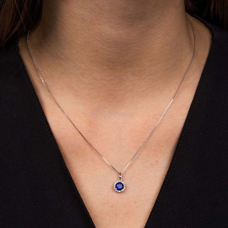 Pendentif Or Blanc et oxydes de zirconium 'Bleu merveilleux' + chaîne argent offerte - vue 2