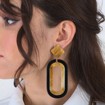 Black and brown two-tone dangling earrings