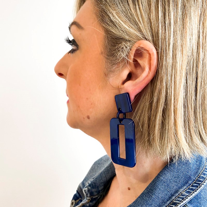 Boucles d'oreilles pendantes bleu nuit - vue 2