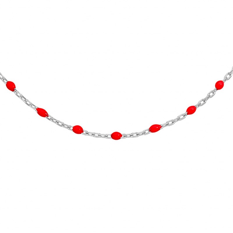 Collier sautoir argent - Olives rouges - vue 2