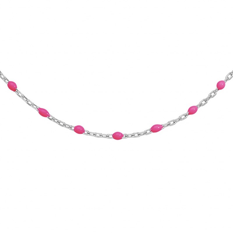 Collier argent - Olives rose fluo