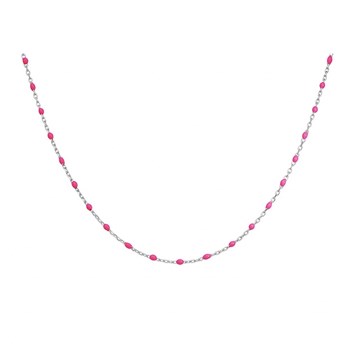 Collier argent - Olives rose fluo