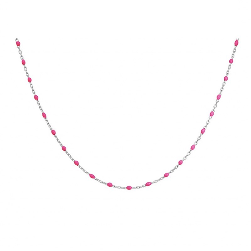 Collier argent - Olives rose fluo - vue 2