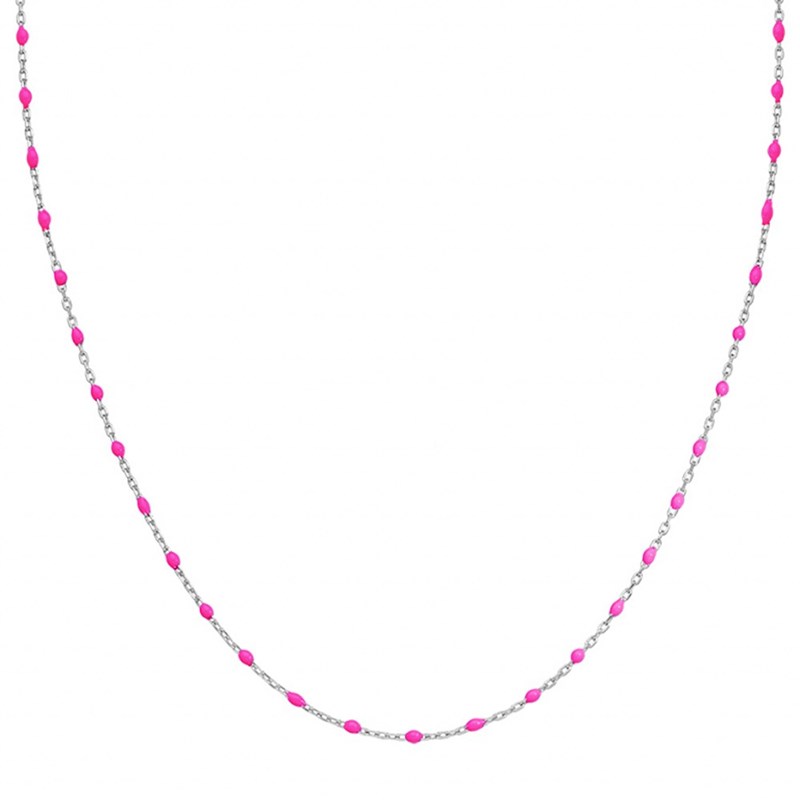 Collier sautoir argent - Olives rose fluo