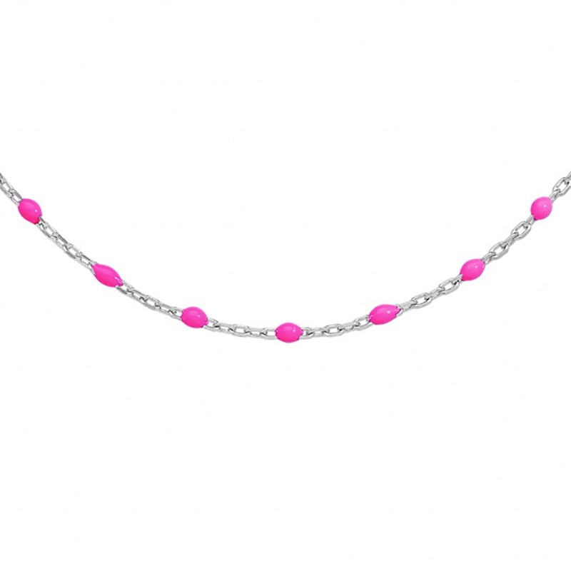 Collier sautoir argent - Olives rose fluo - vue 2