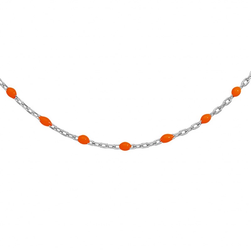 Collier sautoir argent - Olives orange fluo - vue 2