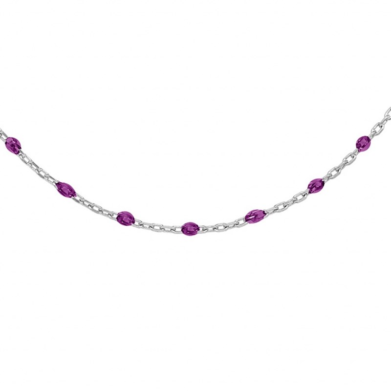 Collier sautoir argent - Olives violettes - vue 2