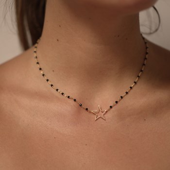 Collier Argent Doré étoile Et Pierre Rouge