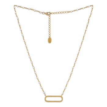 Collier Argent Doré Lingot Et Pierres Naturelles Blanches