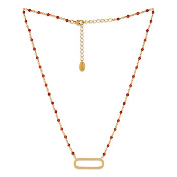 Collier Argent Doré Lingot Et Pierres Naturelles Rouge