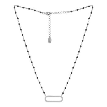 Collier Argent Rhodié Lingot Et Pierres Naturelles Noires