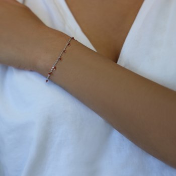 Bracelet Argent Rhodié Perles Pierre Onyx Rouge