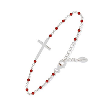 Bracelet Argent Rhodié Croix Et Pierre Onyx Rouge