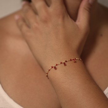 Bracelet En Argent Rhodié Gouttes Rouges