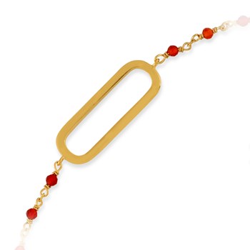 Bracelet En Argent Doré Lingot Pierres Rouges