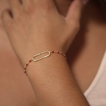 Bracelet En Argent Rhodié Lingot Pierres Rouges