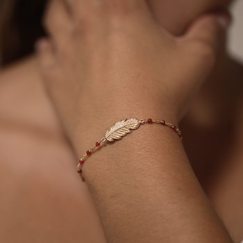 Bracelet En Argent Doré Plume Pierres Blanches
