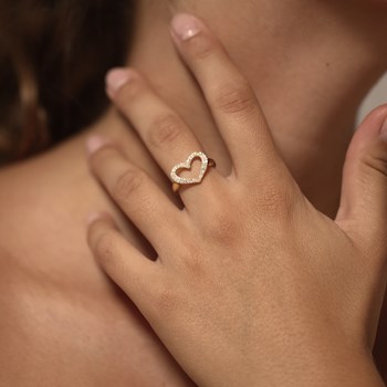 Bague Argent Rhodié Coeur Serti De Pierres Blanches