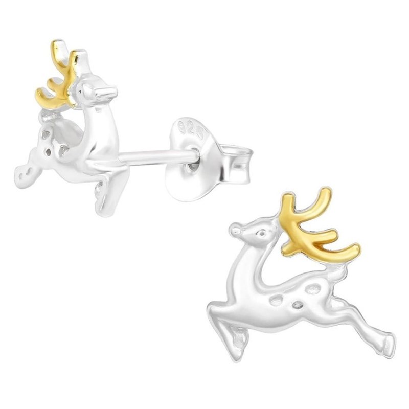Boucle d'oreille cerf plaqué Or en argent 925/1000