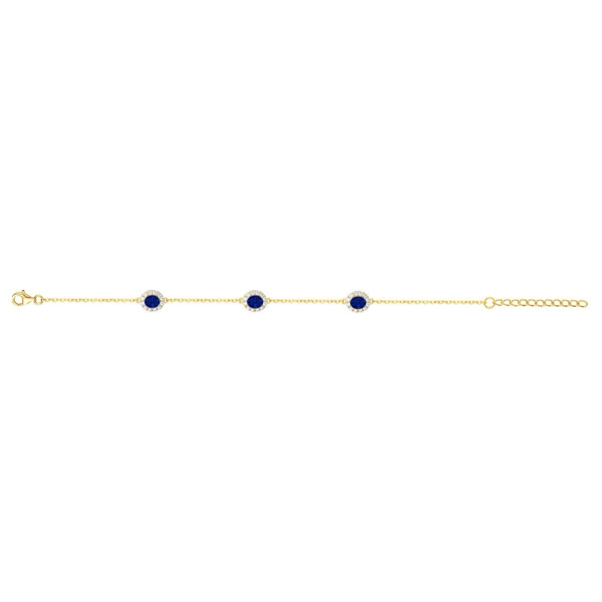 Bracelet souple multi-motifs en Plaqué Or avec oxyde de zirconium bleu saphir