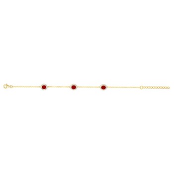 Bracelet souple multi-motifs en Plaqué Or avec oxyde de zirconium rouge rubis