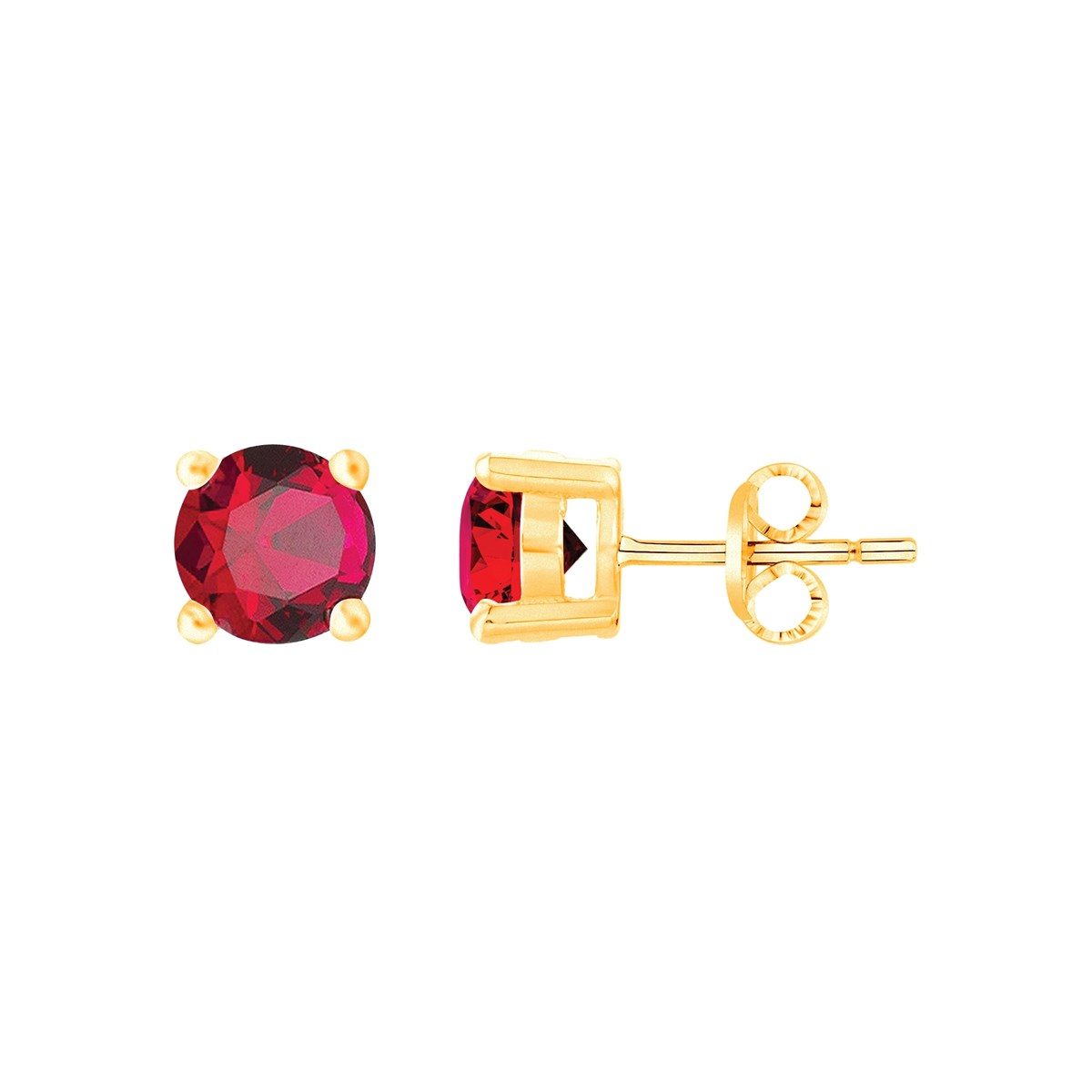 Boucles d'oreilles clous en Plaqué Or avec oxyde de zirconium rouge rubis