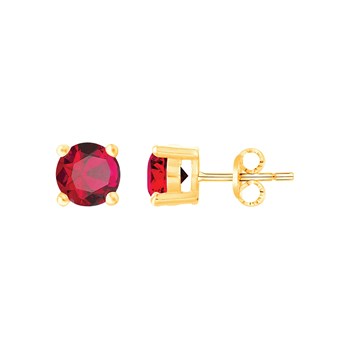 Boucles d'oreilles clous en Plaqué Or avec oxyde de zirconium rouge rubis