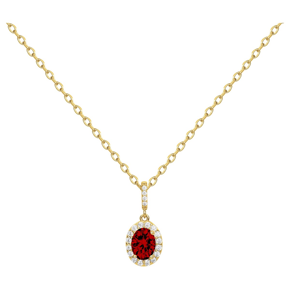 Collier mono-motif en Plaqué Or avec oxyde de zirconium rouge rubis