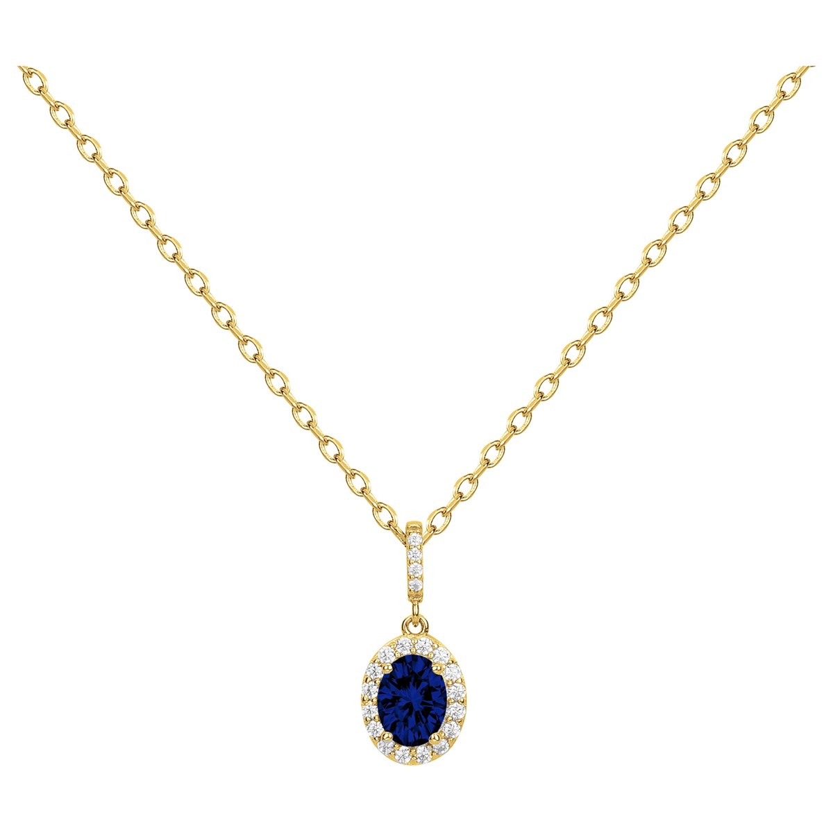 Collier mono-motif en Plaqué Or avec oxyde de zirconium bleu saphir
