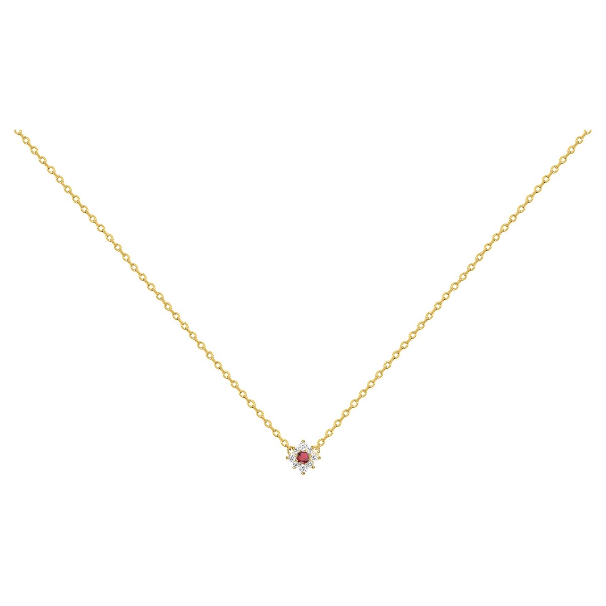 Collier mono-motif en Plaqué Or avec oxyde de zirconium rouge rubis