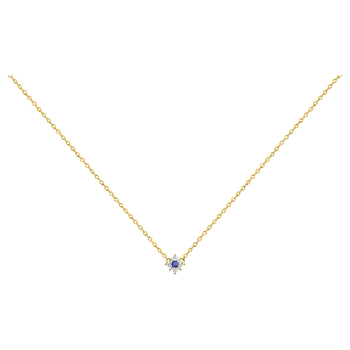 Collier mono-motif en Plaqué Or avec oxyde de zirconium bleu saphir