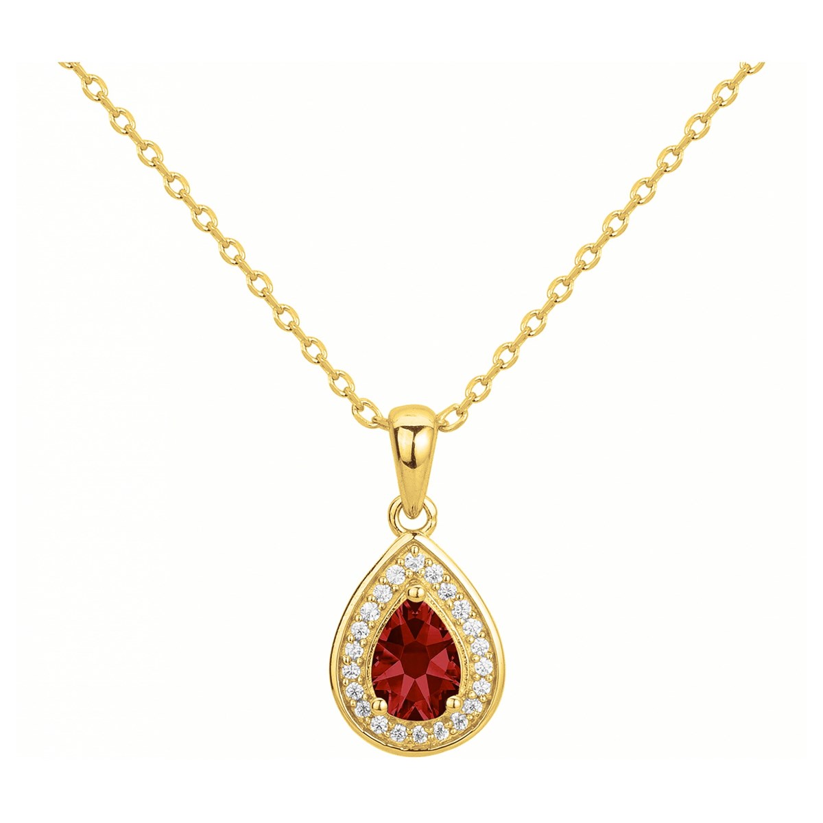Collier mono-motif en Plaqué Or avec oxyde de zirconium rouge rubis