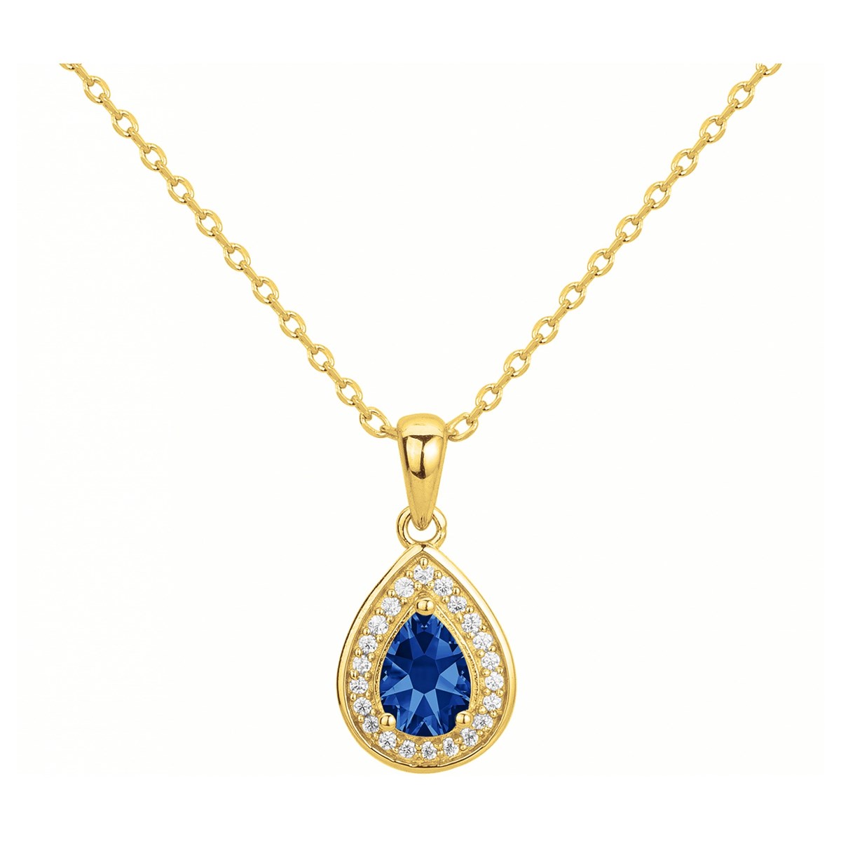 Collier mono-motif en Plaqué Or avec oxyde de zirconium bleu saphir