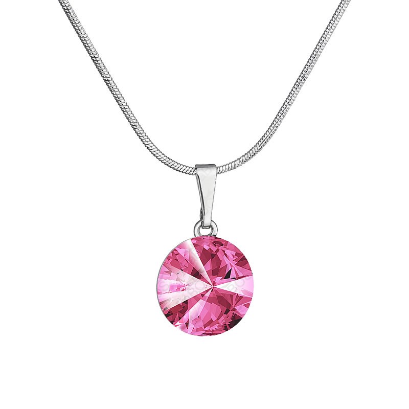 Collier cristal rose en plaqué or blanc et rhodié