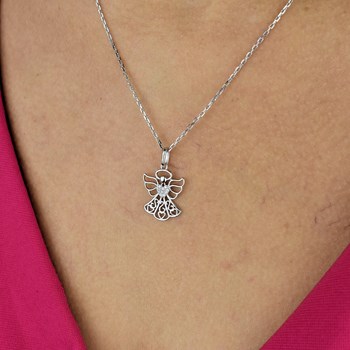 Heart-shaped protective angel necklace set with zirconium oxide 925 Rhodium-plated silver