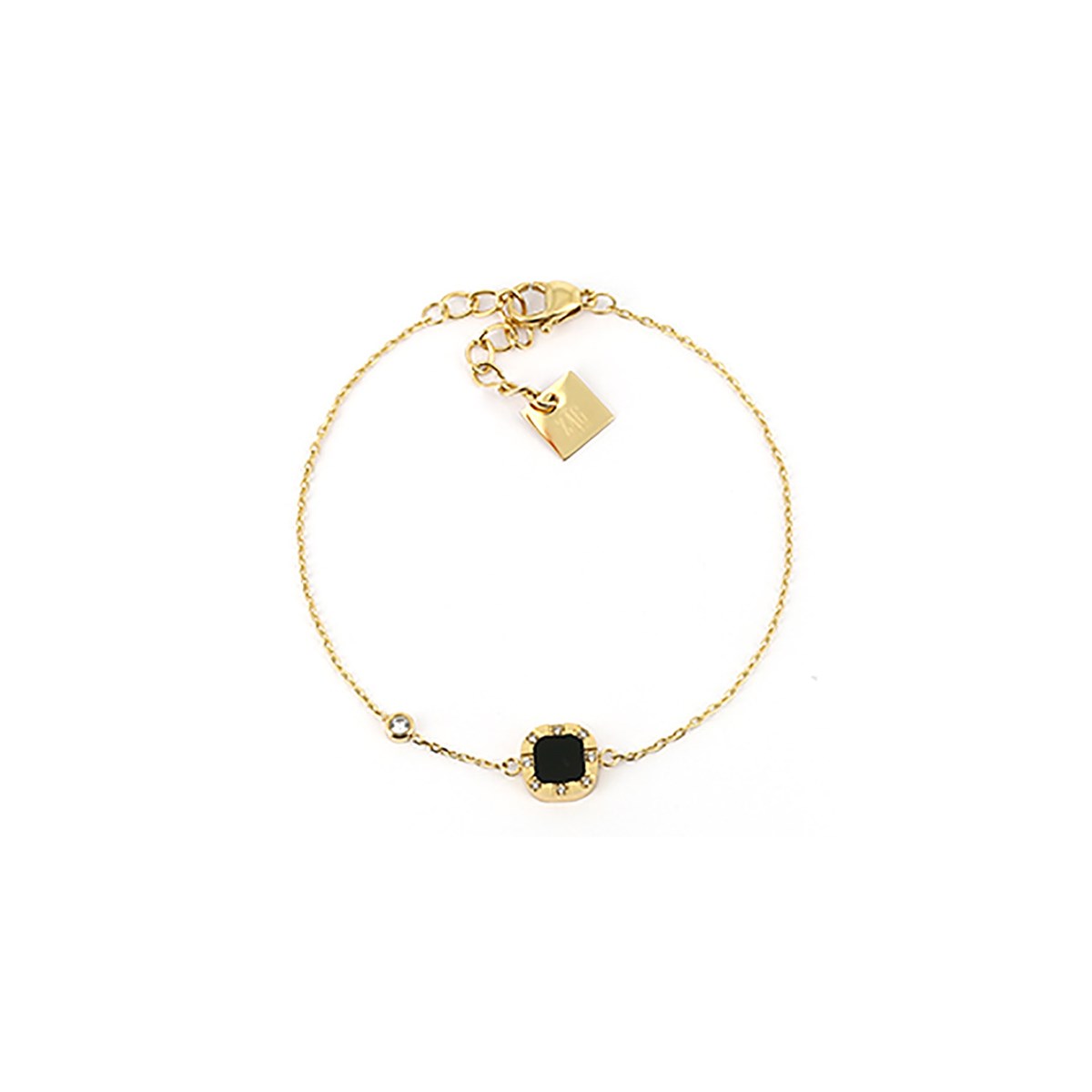 Bracelet Zag acier doré carré arrondi onyx noir Femme Bracelet