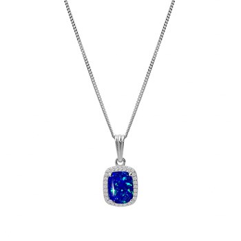 Collier Argent - Opale bleu foncé