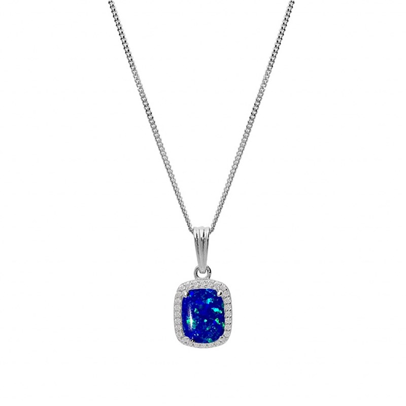 Collier Argent - Opale bleu foncé - vue 2
